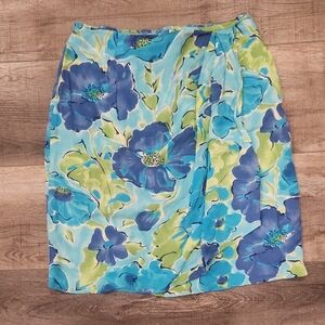 ST TROPAZ Carole Little Tropical Blue Floral Skirt Size: XL Festival